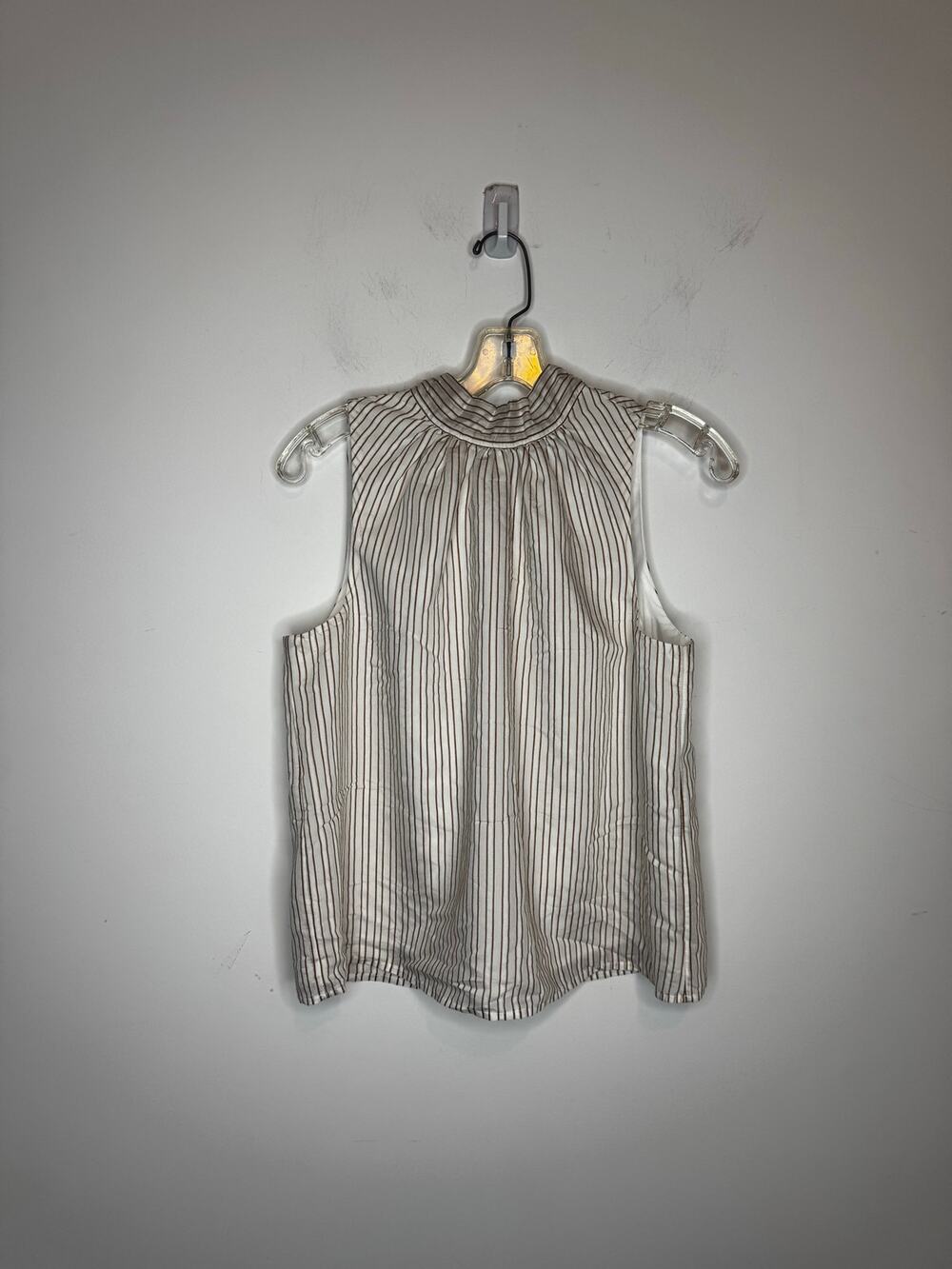 Ann Taylor Brown White Striped Pleated High Neck Sleeveless Blouse Size S